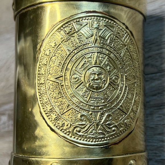 vintage brass Aztec calendar mug - Picture 4 of 11